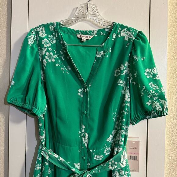 NWT Nanette Lepore V-Neck Short Sleeve Tie Waist Floral A-Line Crepe Dress 10 - Picture 7 of 12